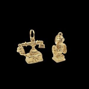 AVON Set of 2 vintage charms phone and coffee grinder gold tone